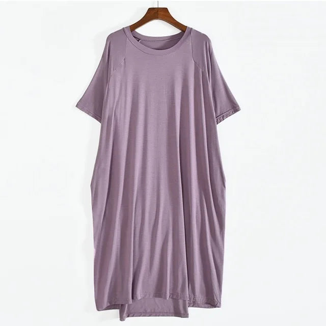 Plus Size 8XL 150kg Women Summer Modal Long Dress O Neck Short Sleeve Soft Comfortable Dresses Ladies Casual Large Home Dress