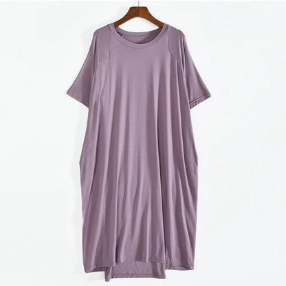 Plus Size 8XL 150kg Women Summer Modal Long Dress O Neck Short Sleeve Soft Comfortable Dresses Ladies Casual Large Home Dress