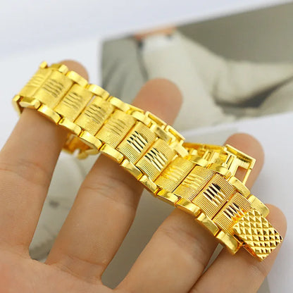 Pure 18K 999 Yellow Gold Bracelets for Men Classic Wedding Christmas Gifts Jewelry Thickening Never Fade