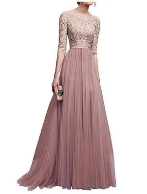 2022 Women Plus  Size 5XL Three Quarter Sleeve Lace  Chiffon Long Evening Party Dress Fit And Maxi Ankle Length Dresses Vestios