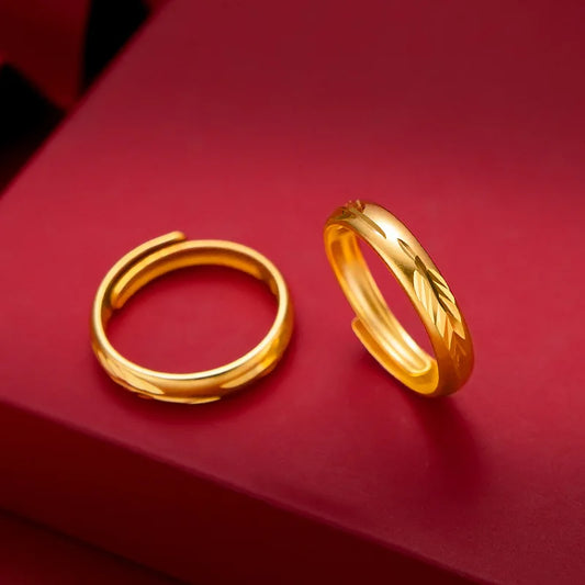 100% 999 Gold-plated Rings for Women/men Not Fade Gold Anillos Mujer Gold  Jewelry Engagement Resizable Rings Luxury Gifts