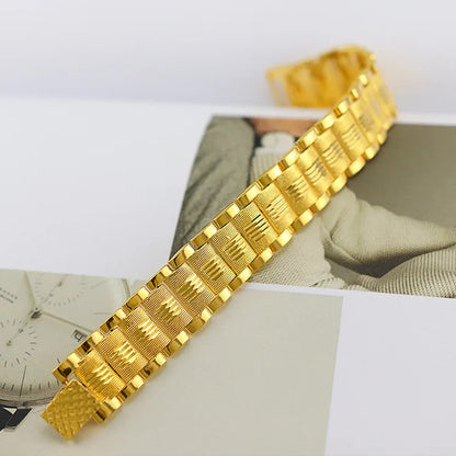 Pure 18K 999 Yellow Gold Bracelets for Men Classic Wedding Christmas Gifts Jewelry Thickening Never Fade