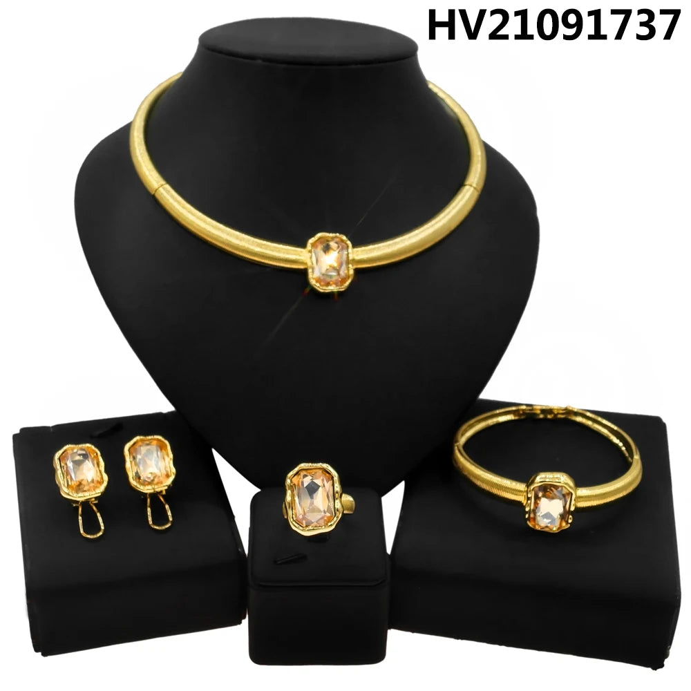 Luxury Stainless Steel Jewelry 24K Gold Plated Dubai Bridal Wedding Party Jewelry Accessories Gift Women Necklace Gifts Yll