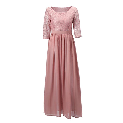 2022 Women Plus  Size 5XL Three Quarter Sleeve Lace  Chiffon Long Evening Party Dress Fit And Maxi Ankle Length Dresses Vestios