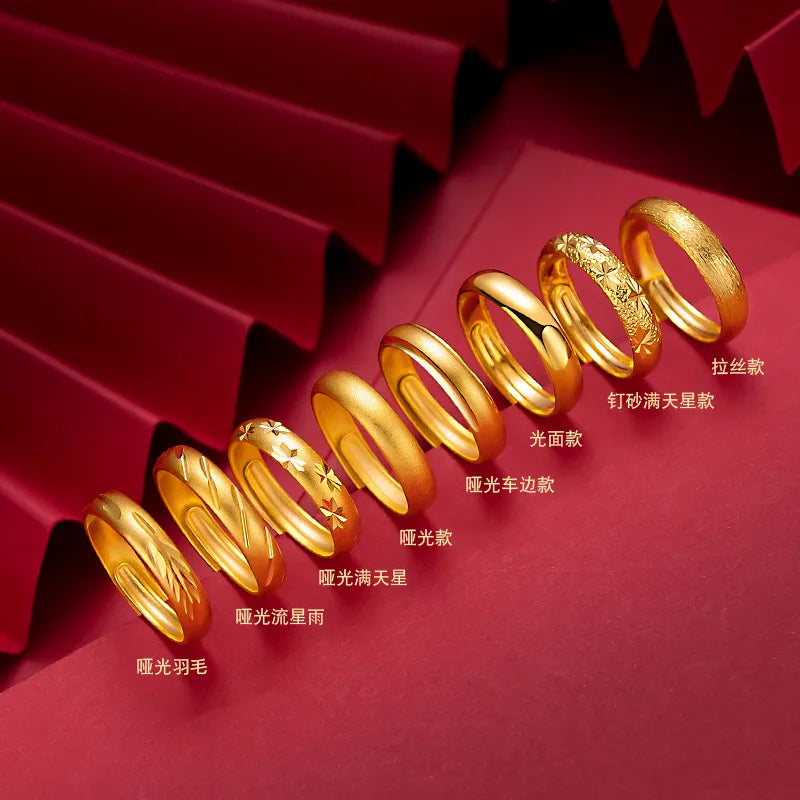 100% 999 Gold-plated Rings for Women/men Not Fade Gold Anillos Mujer Gold  Jewelry Engagement Resizable Rings Luxury Gifts