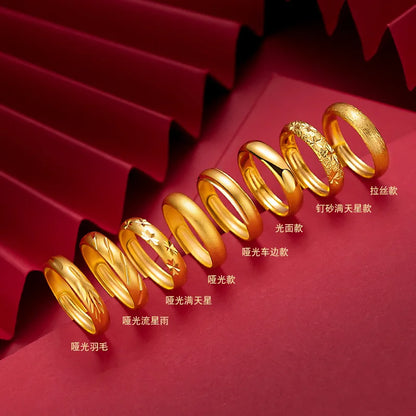 100% 999 Gold-plated Rings for Women/men Not Fade Gold Anillos Mujer Gold  Jewelry Engagement Resizable Rings Luxury Gifts