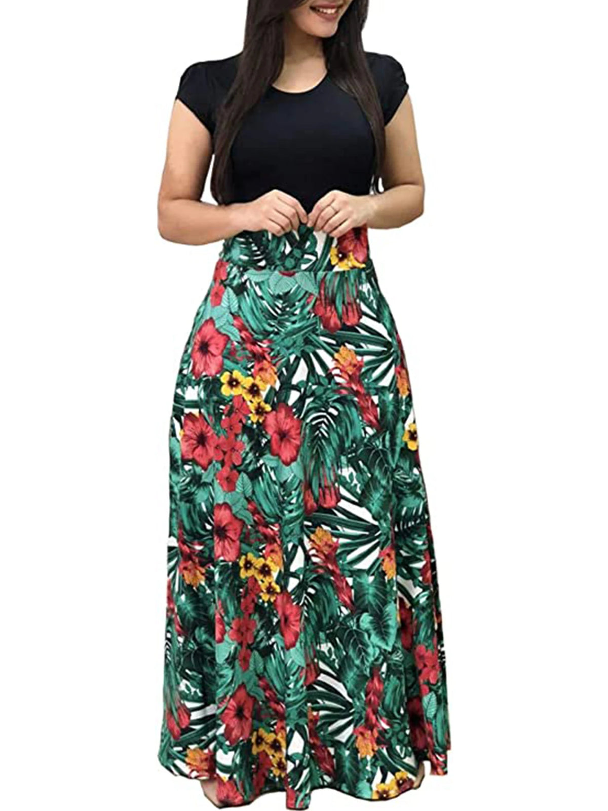 plus Size Floral Print Elegant Mid-Rise Stretchy Dress Women's Casual Comfortable Fit Dress