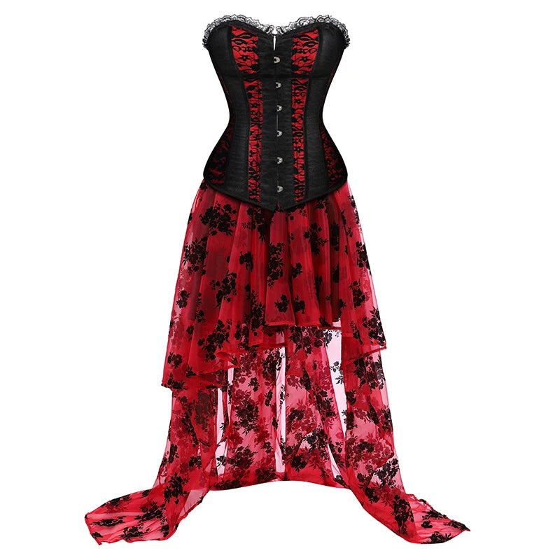 Corset Dresses for Women Plus Size Wedding Dress Red and Black Sexy Lace Up Corset Bustier Top Lace Skirt Gothic Corsets