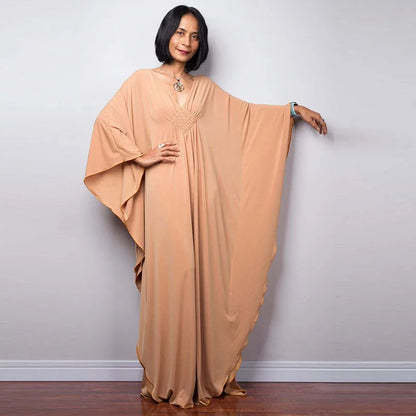 Plus Size Caftan Dresses for Women Solid Color Plus Size Beach Dress V Neck Cover Up Loose Soft Kaftan Loungewear