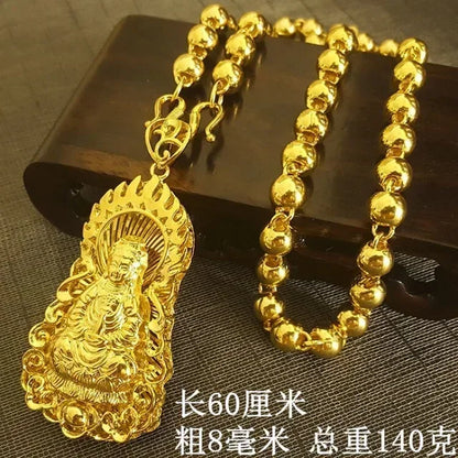 Dragon Pendant AU750 Gold Necklace - Guanyin 18K Pendant Necklace, Bold and Stylish Jewelry Gift for Men and Women