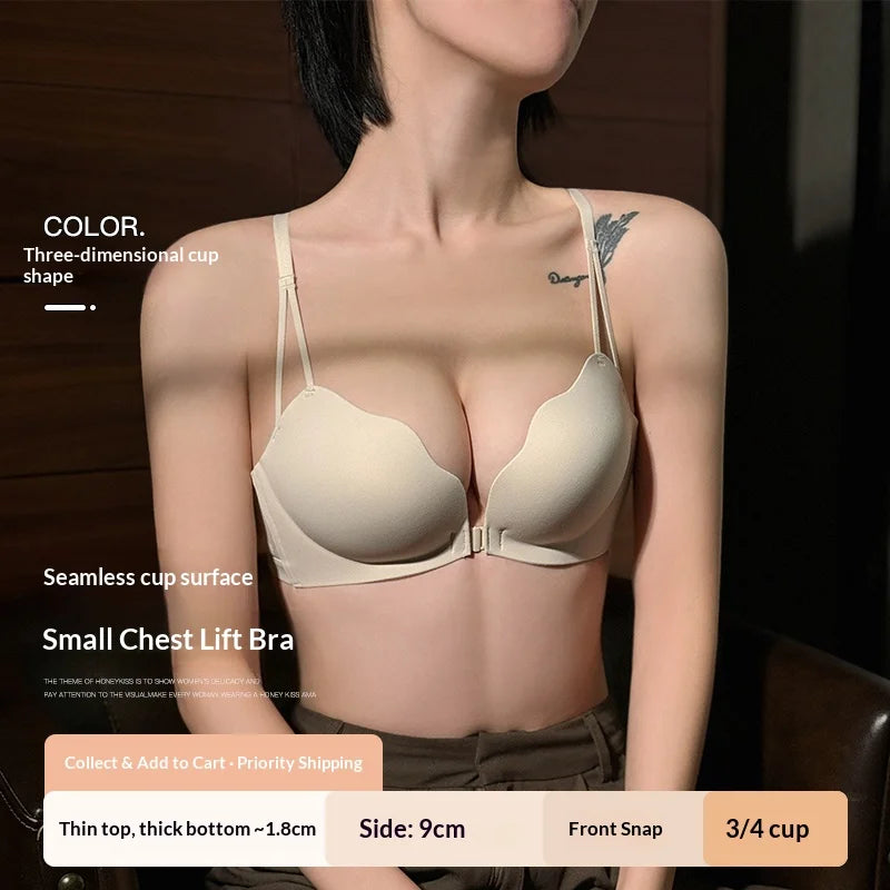 Front-Closure Backless Bra for Women: Small-Cup, Pushing-Up, Lifting, Seamless, Wire-Free, Breathable, And Comfortable