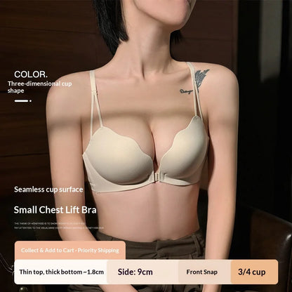 Front-Closure Backless Bra for Women: Small-Cup, Pushing-Up, Lifting, Seamless, Wire-Free, Breathable, And Comfortable