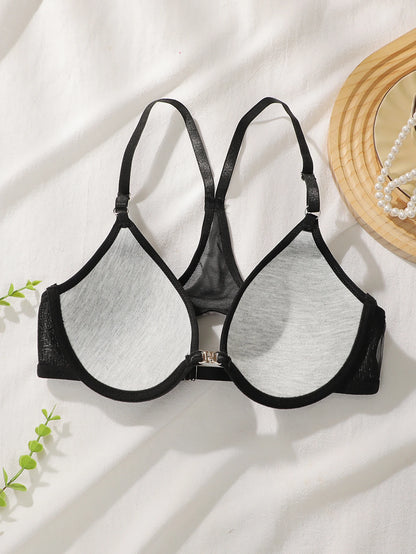 Black Lace Bra For Women Front Closure Padded Underwire Bras Sexy Unlined Demi Cup Push Up Lingerie Comfort Fit Daily Wear