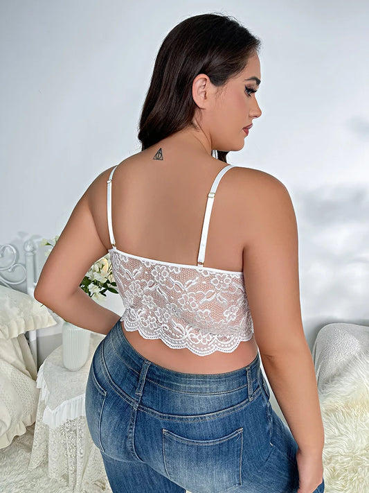Sexy Plus Size Bra Lingerie Women's V-Neck Lace Floral Embroidery Longline High Stretch Elegant Vest Feminino