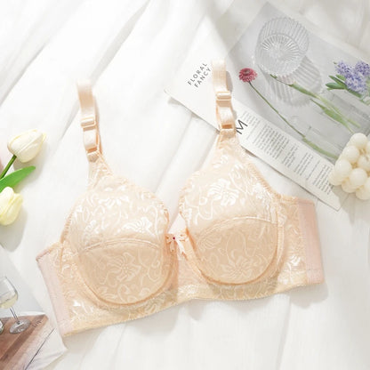 Women Floral Lace Plus Size Bra Full Cup Non‑padded Underwire Bra Comfortable Large Bust Support Ladies Everyday Brassiere