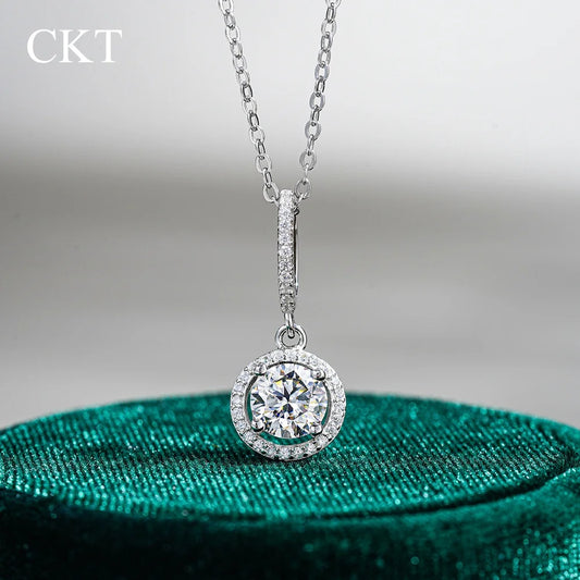 CKT 18k White Gold 1ct Moissanite Necklace for Women Classic Snowflake Platinum Pt950 Pendant Collarbone Chain Fine Jewelry