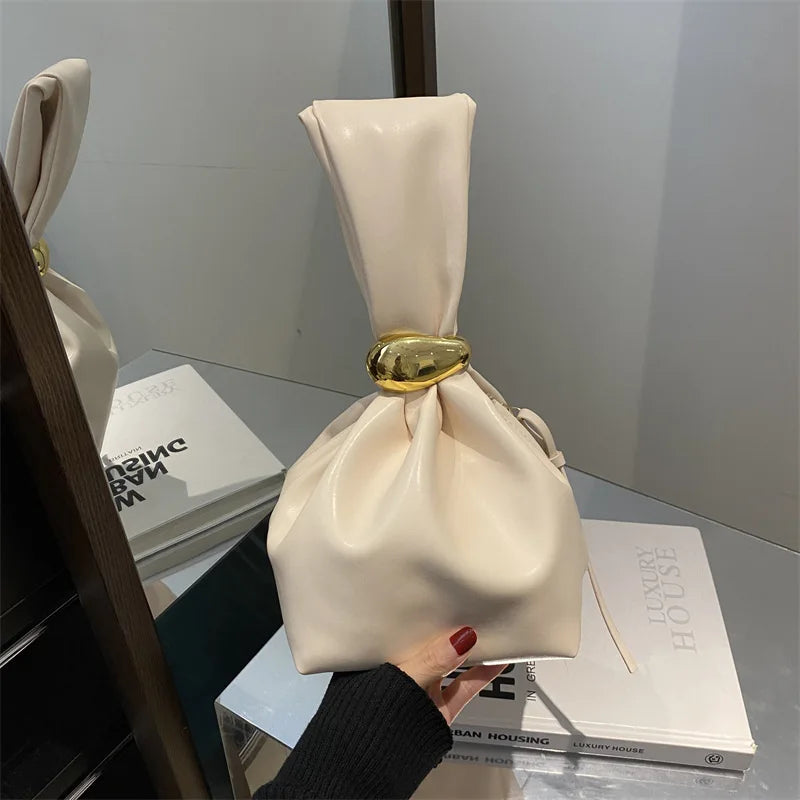 Fashion Pu Leather Women Handbags Vintage Pleated Design Ladies Small Tote Bag Elegant Evening Bags Female Bucket Dinner Purse