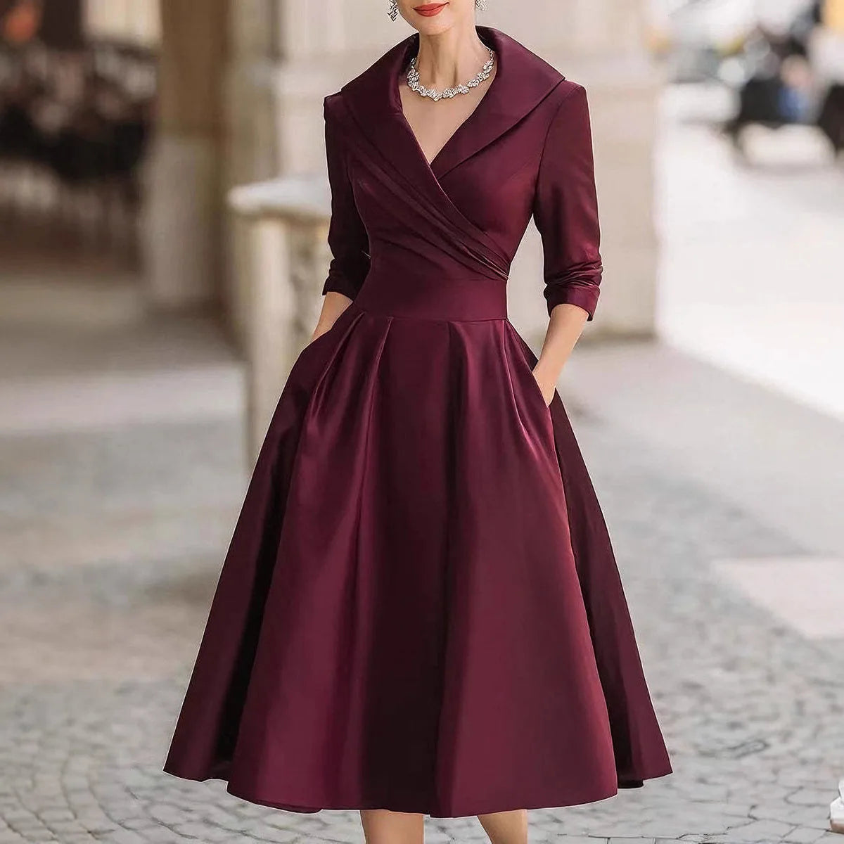 Women's Fashion Dress New Style V-neck Waist-hugging Makes You Look Slim And Elegant Long Sleeves Maxi Prom Dresses For Women