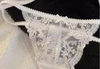 Ultra Thin Bra Set for Petite Chest: Anti-Sag Soft Wire Uplift, Sheer French Lace Bralette & Briefs, Plus Size Women 32 - 38 A B