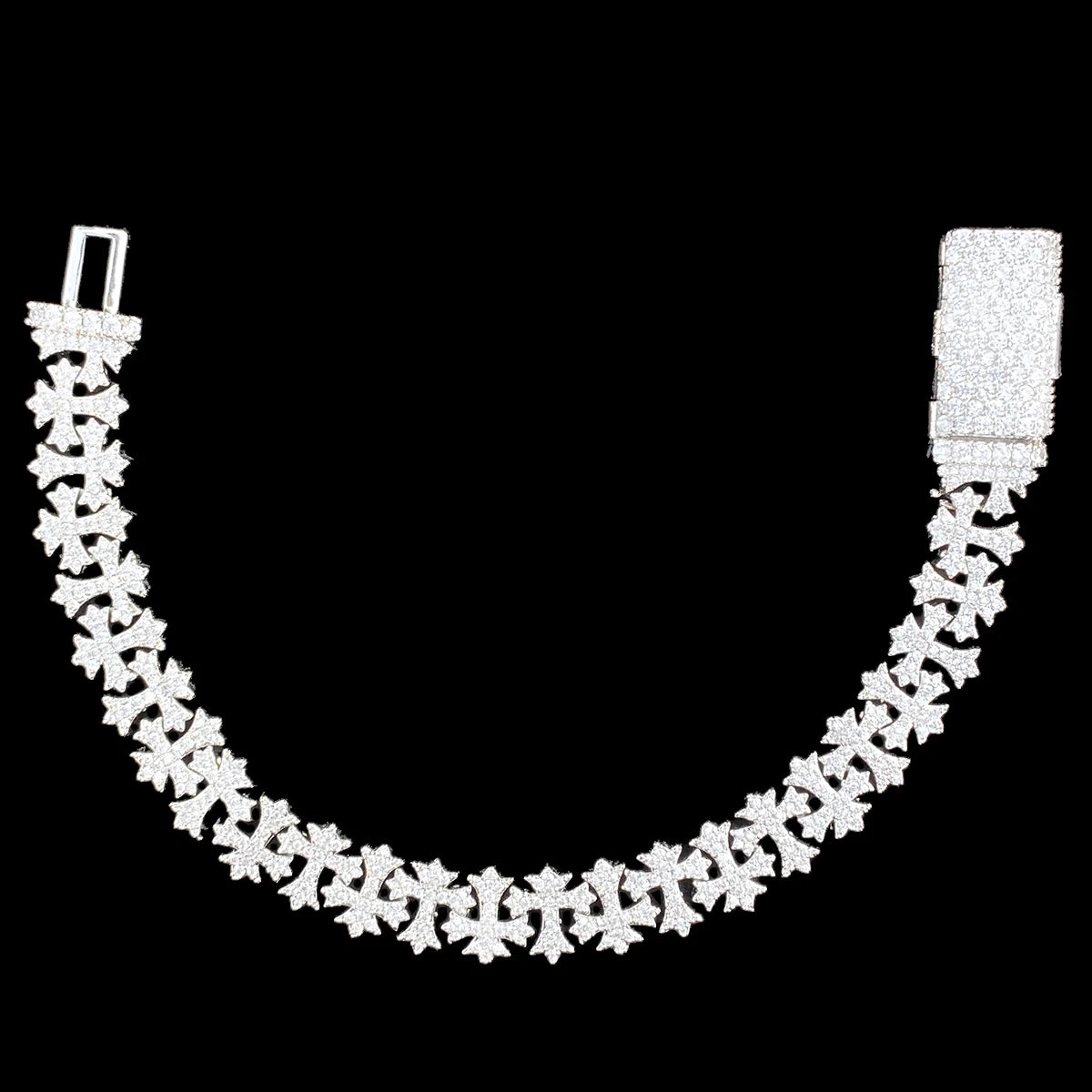 Aokaishen Iced Out Cross Link Bracelet  for Men 5A Cubic Zirconia Gold Plated Hip Hop Jewelry