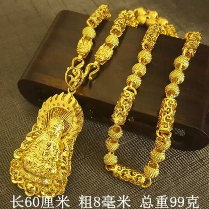 Dragon Pendant AU750 Gold Necklace - Guanyin 18K Pendant Necklace, Bold and Stylish Jewelry Gift for Men and Women