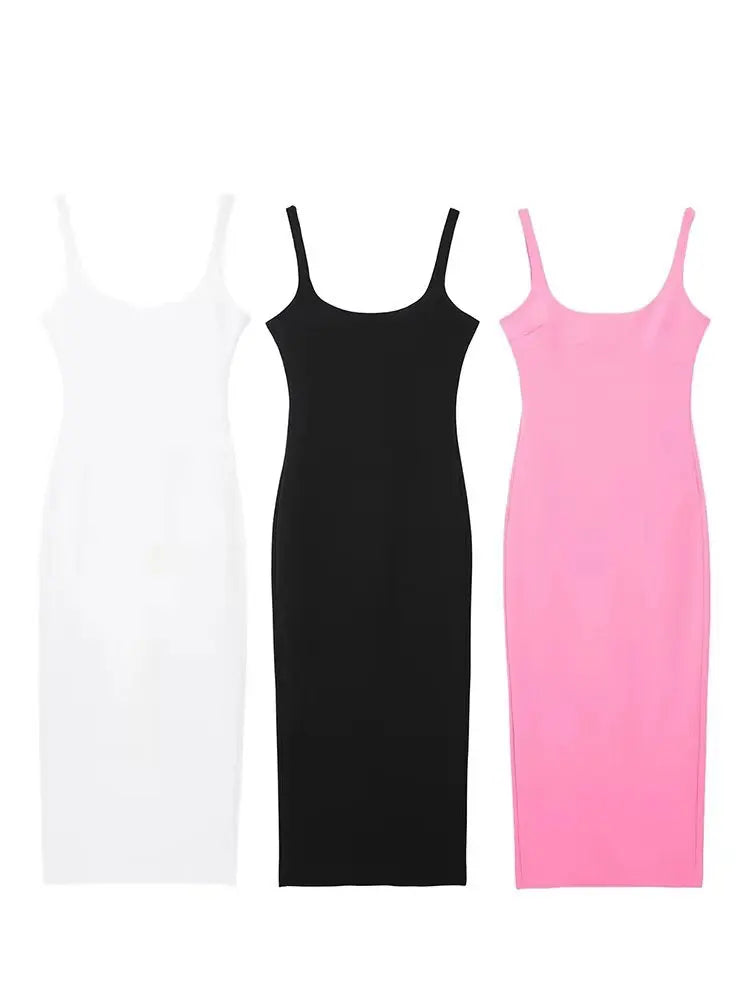 HH Womens Bodycon Trendy Midi Dress Square Neck Slim Sleeveless Dresses For Woman Daily Date Night Party Casual Evening Dress