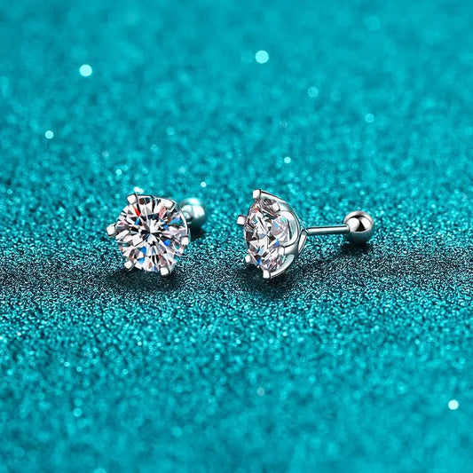 18k White Gold Stud Earrings for Women 0.3ct/0.5ct/1ct/2ct/4ct Screw Six-claw Diamond Moissanite Platinum Pt950 Earrings Jewelry