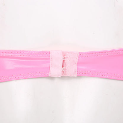 Women Bras Tops Wet Look Faux Leather Bra Top Sexy Lingerie Wire Free No Pad Bralette Underwear Femme Womans Intimates