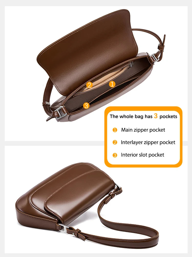 Zency Luxury Handbags Purses For Women Genuine Leather French Style Summer Ladies Shoulder Bag Underarm Crossbody Messenger