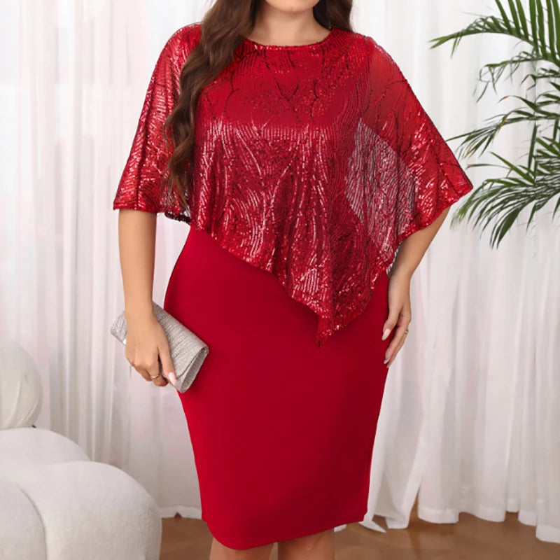 Plus Size Women's Sexy Hip Hugging Dresses Sequined Irregular 5XL Plus Size Party Dress Casual Fashion Short Dress Vestidos