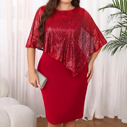 Plus Size Women's Sexy Hip Hugging Dresses Sequined Irregular 5XL Plus Size Party Dress Casual Fashion Short Dress Vestidos