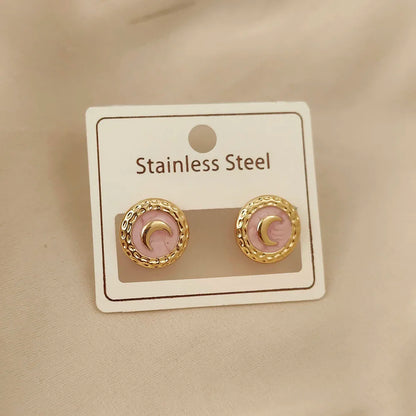 Charming round moon colored enamel gold-plated 18K women's earrings, high quality waterproof earrings, wife's gift