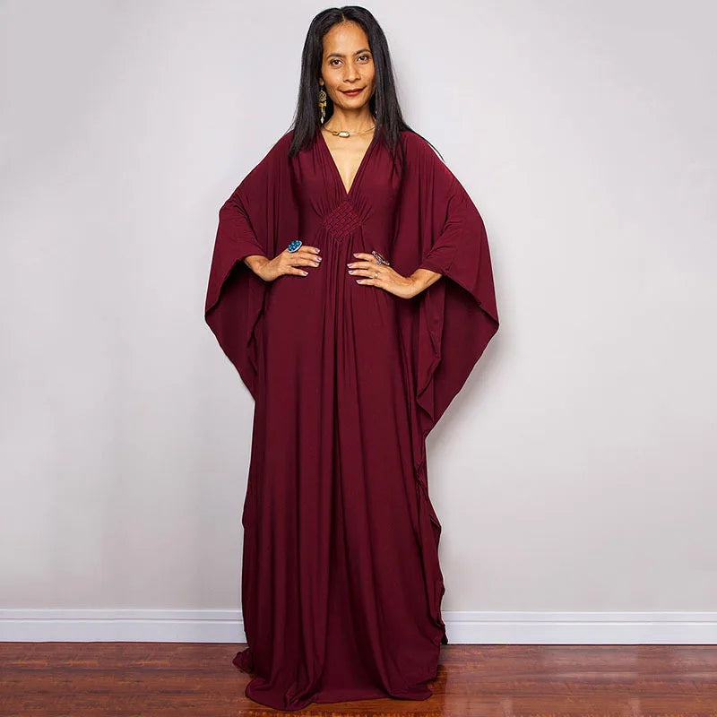 Plus Size Caftan Dresses for Women Solid Color Plus Size Beach Dress V Neck Cover Up Loose Soft Kaftan Loungewear