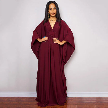 Plus Size Caftan Dresses for Women Solid Color Plus Size Beach Dress V Neck Cover Up Loose Soft Kaftan Loungewear