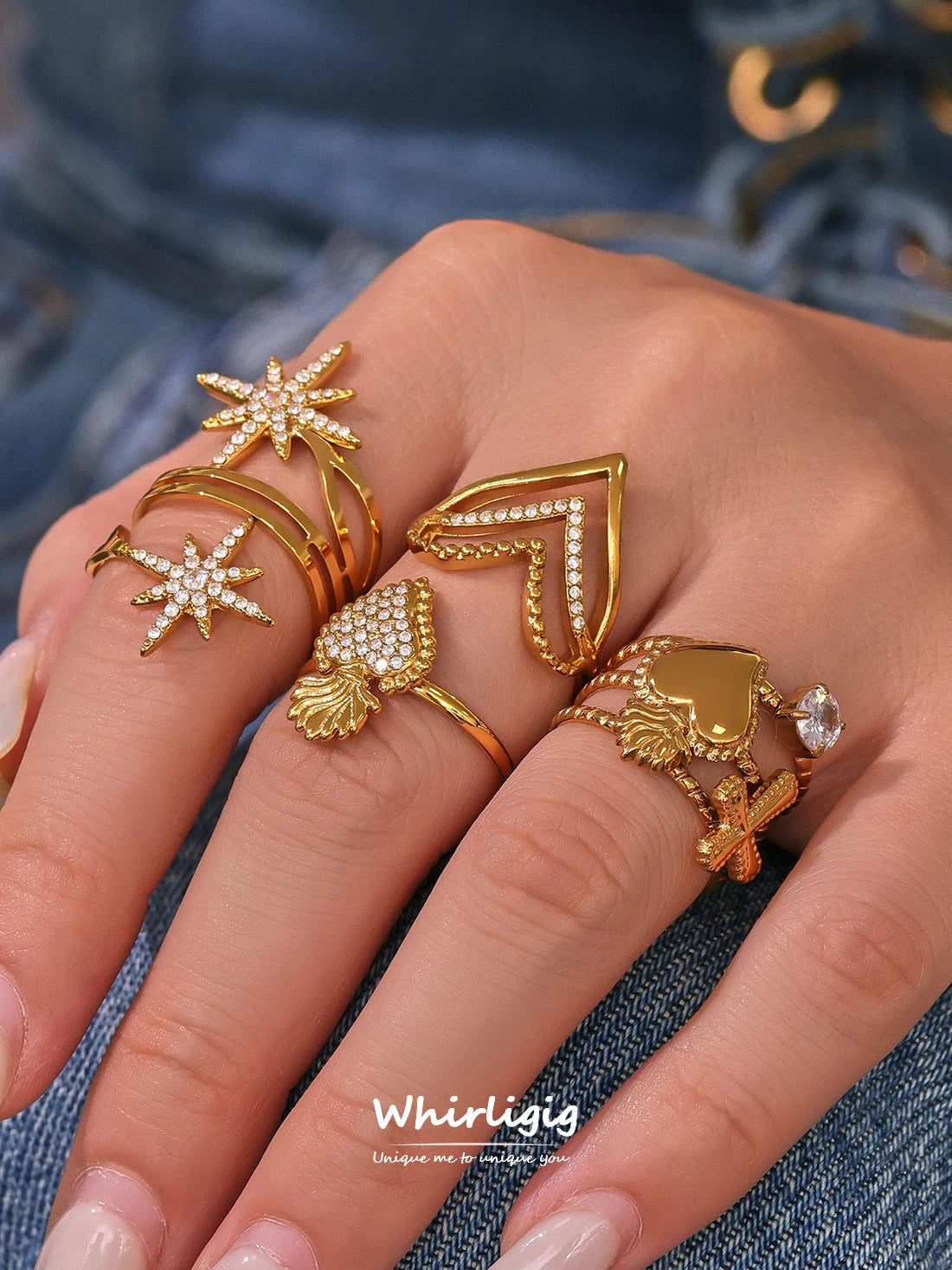 Cute Love Heart Rings for Women Waterproof Stainless Steel Gold-plated White Zirconia Ring Daily Jewelry Accessories