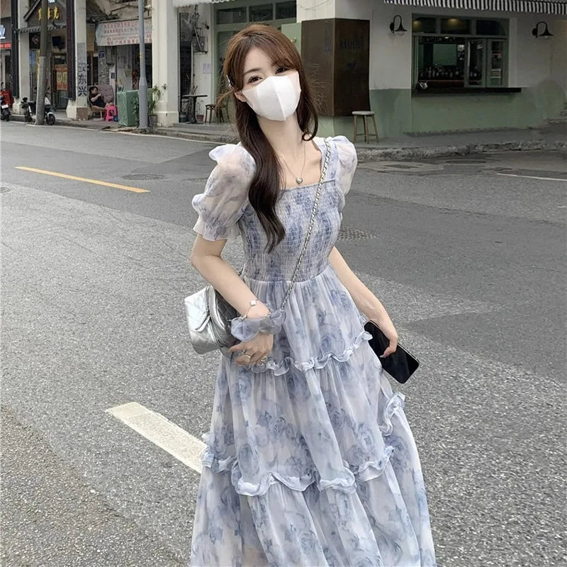High Quality Hot Selling Wholesale Plus Size Summer New Gentle Style Floral Long Skirt Slim Fit Sweet Princess Dress Women Y2K