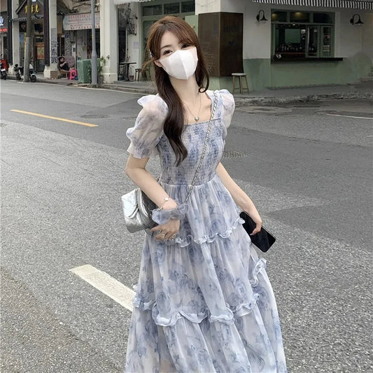 High Quality Hot Selling Wholesale Plus Size Summer New Gentle Style Floral Long Skirt Slim Fit Sweet Princess Dress Women Y2K
