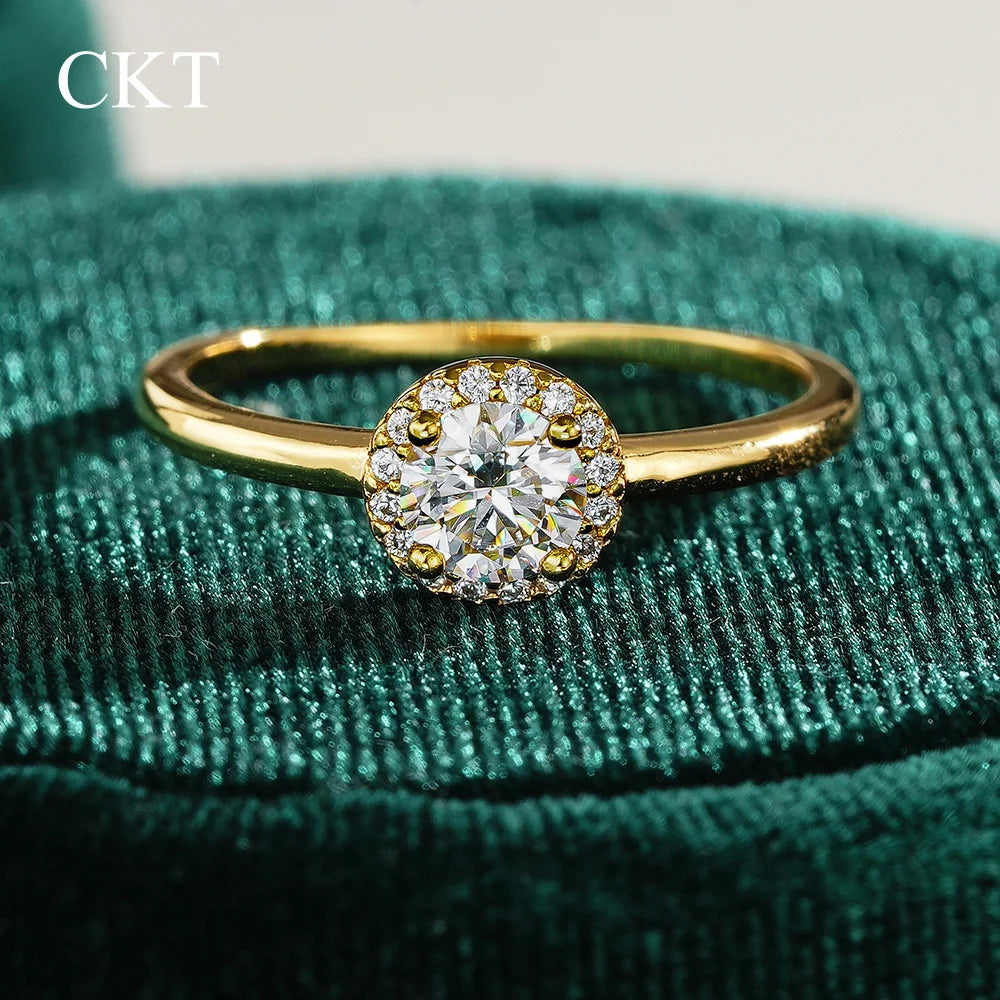 CKT Luxury Round Rings for Women Round 18K Gold 0.5ct Diamond Moissanite Ring Wedding Fine Jewelry Gift
