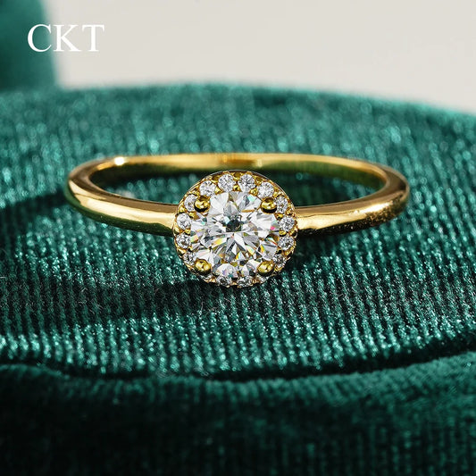 CKT Luxury Round Rings for Women Round 18K Gold 0.5ct Diamond Moissanite Ring Wedding Fine Jewelry Gift