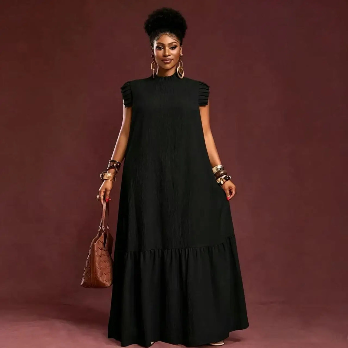 Plus Size Women's Elegant Skirt Dress Casual Work European American Style with Pleated Texture And Large Swing Hemline
