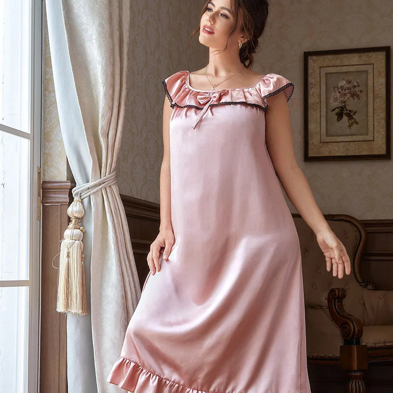 Plus Size Women's Summer Nightdress Loose Fit Slip Dress Euro Style Satin Like Sleepwear for Curvy Girls Breathable Lounge Gown