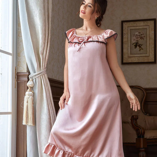 Plus Size Women's Summer Nightdress Loose Fit Slip Dress Euro Style Satin Like Sleepwear for Curvy Girls Breathable Lounge Gown