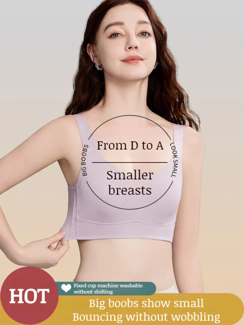 Brelira Bras For Women Full Coverage Minimizer Bra Anti-Sagging Side Smoothing Wireless Seamless Support Wide Band