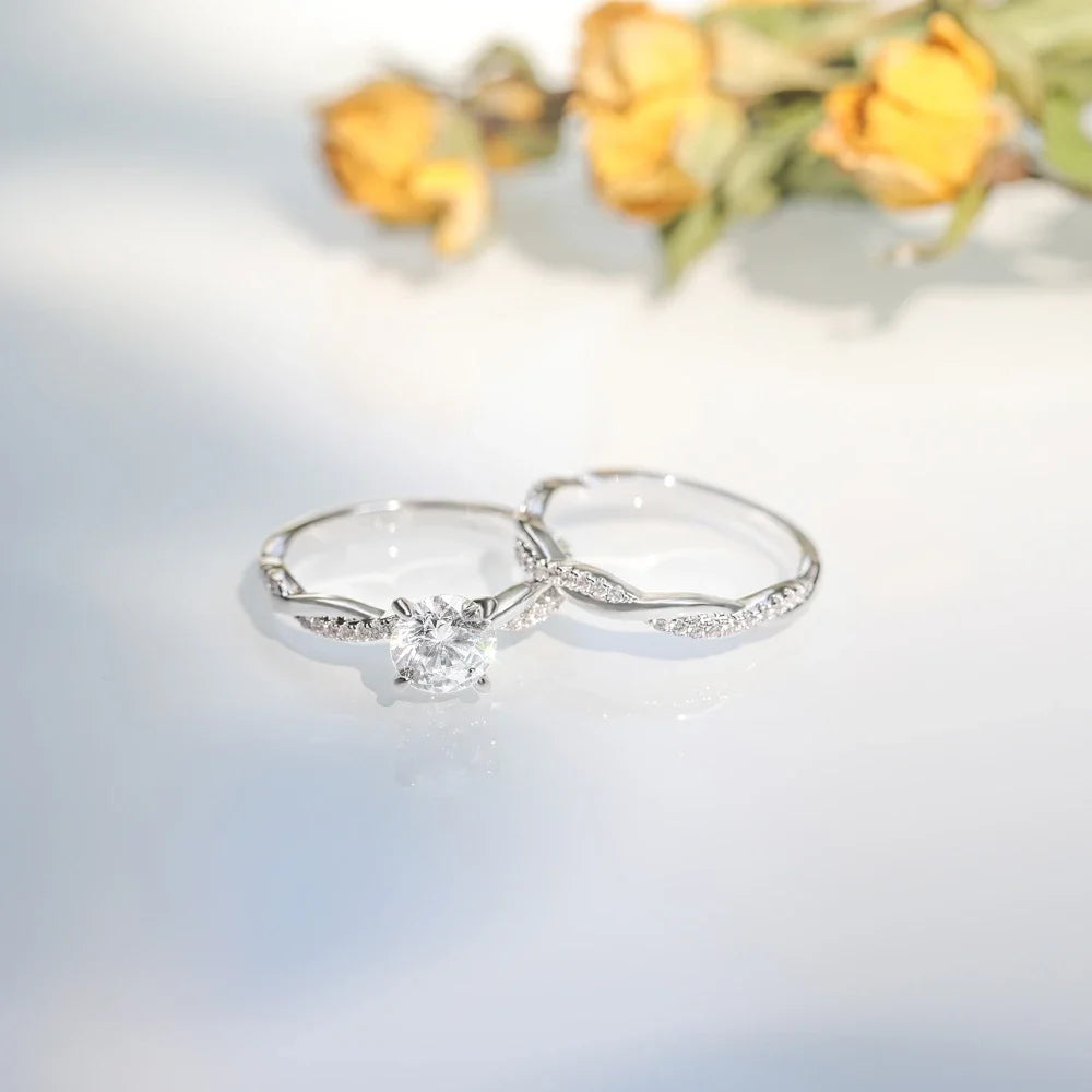 Trumium Luxury Bridal Set Engagement Ring Infinity 18k Gold Plated Cz Rose Copper rings for Women Wedding Bands