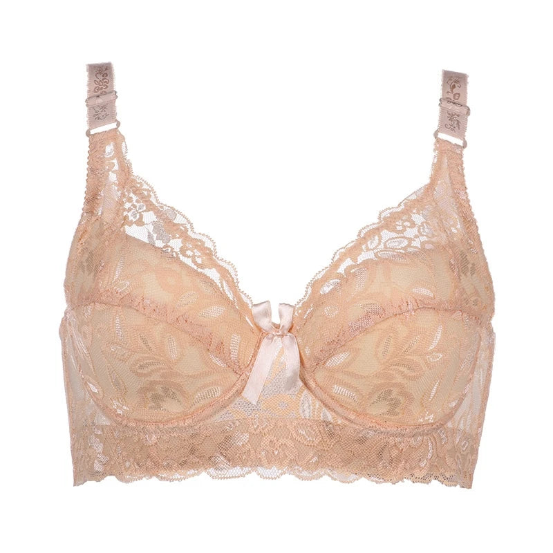 Plus Size Lace Bras for Women's Bralette Crop Top Underwear Female Sexy Lingerie Wide Shoulder Straps Underwired Push Up Bra
