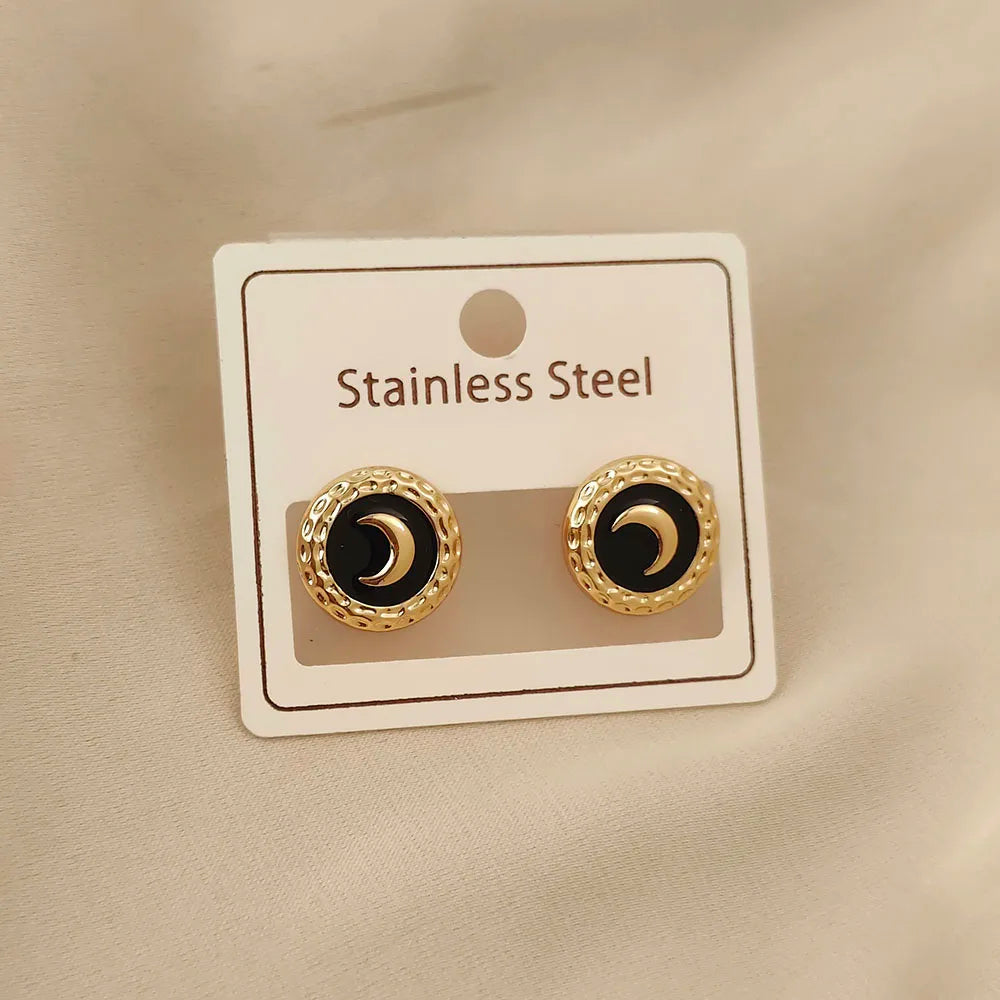 Charming round moon colored enamel gold-plated 18K women's earrings, high quality waterproof earrings, wife's gift