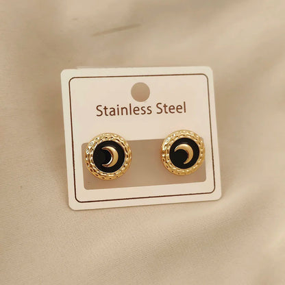 Charming round moon colored enamel gold-plated 18K women's earrings, high quality waterproof earrings, wife's gift
