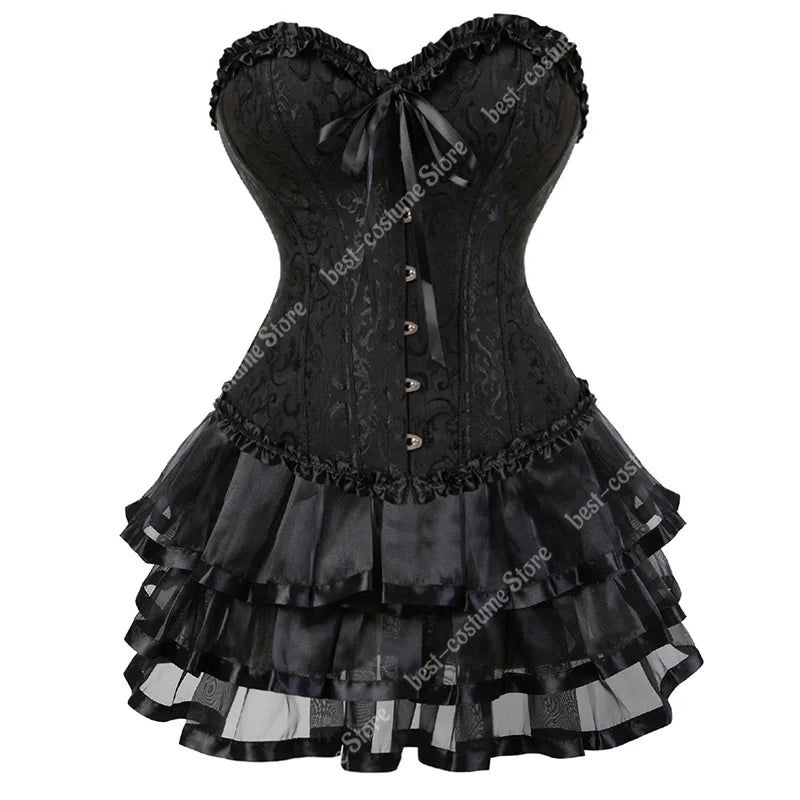 Burlesque Corset Dresses for Women Plus Size Sexy Corset Lingerie Top With Cup Black Sexy Lace Corset Dress With Straps