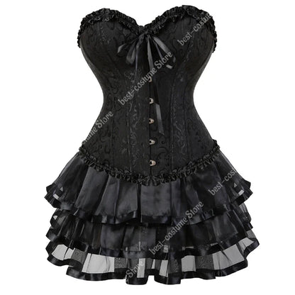Burlesque Corset Dresses for Women Plus Size Sexy Corset Lingerie Top With Cup Black Sexy Lace Corset Dress With Straps