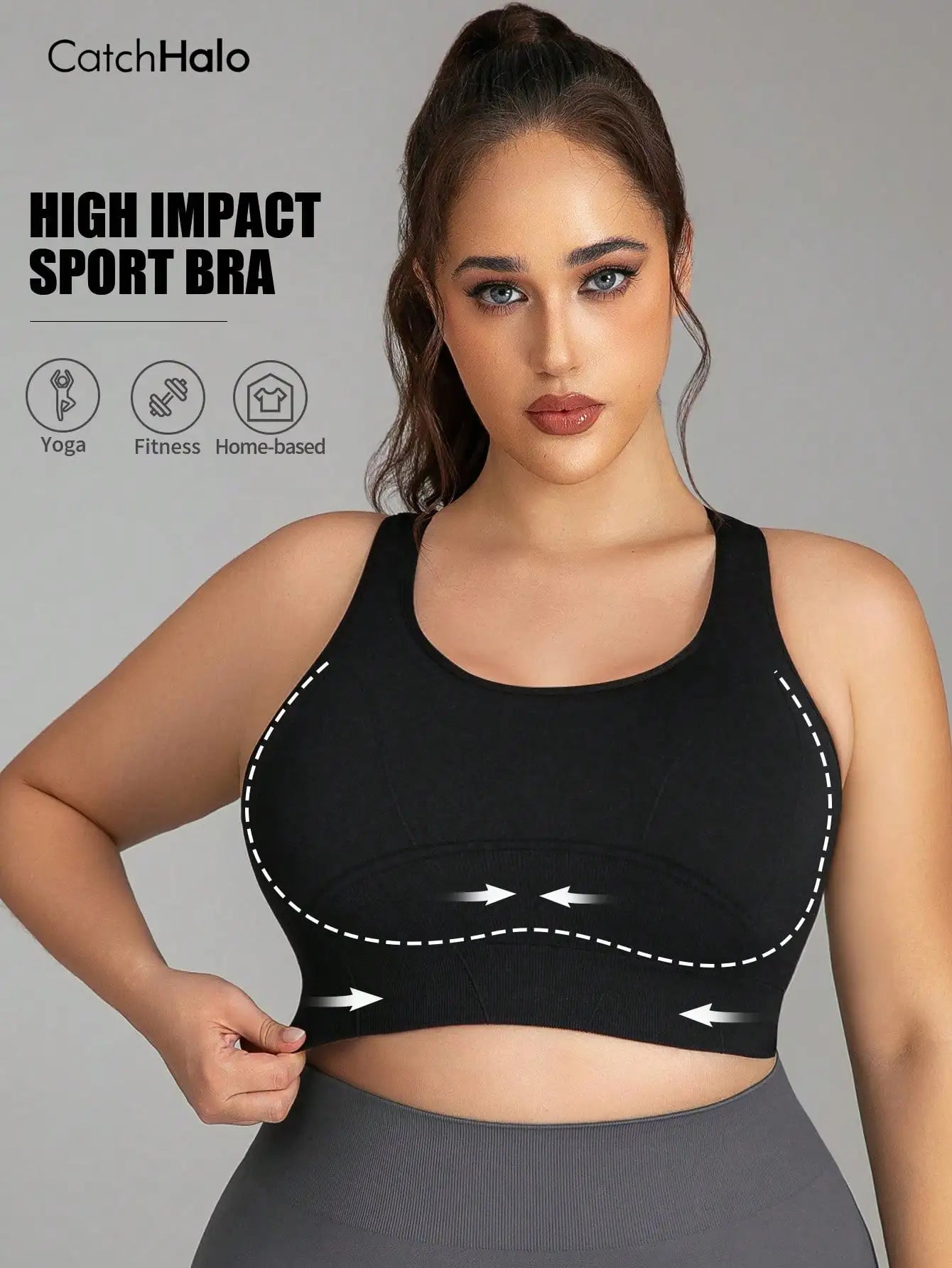 Plus Size Racerback Sports Bra Women Wide Strap Removable Pads Wireless Gym Yoga Bra Breathable Fitness Workout Crop Top
